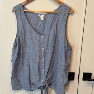 Caslon Chambray Blue Sleeveless Linen Blouse
